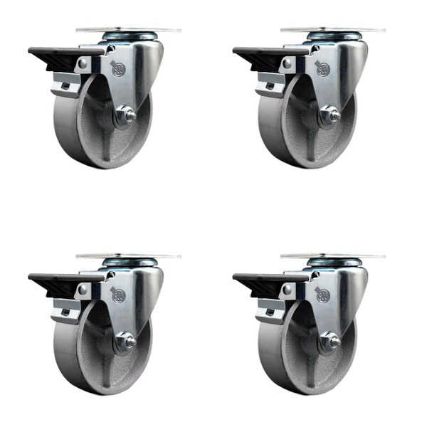 Service Caster 4'' Semi Steel Wheel Swivel Top Plate Caster Set with Posi Brake, 4PK SCC-20S415-SSR-PLB-4 - main